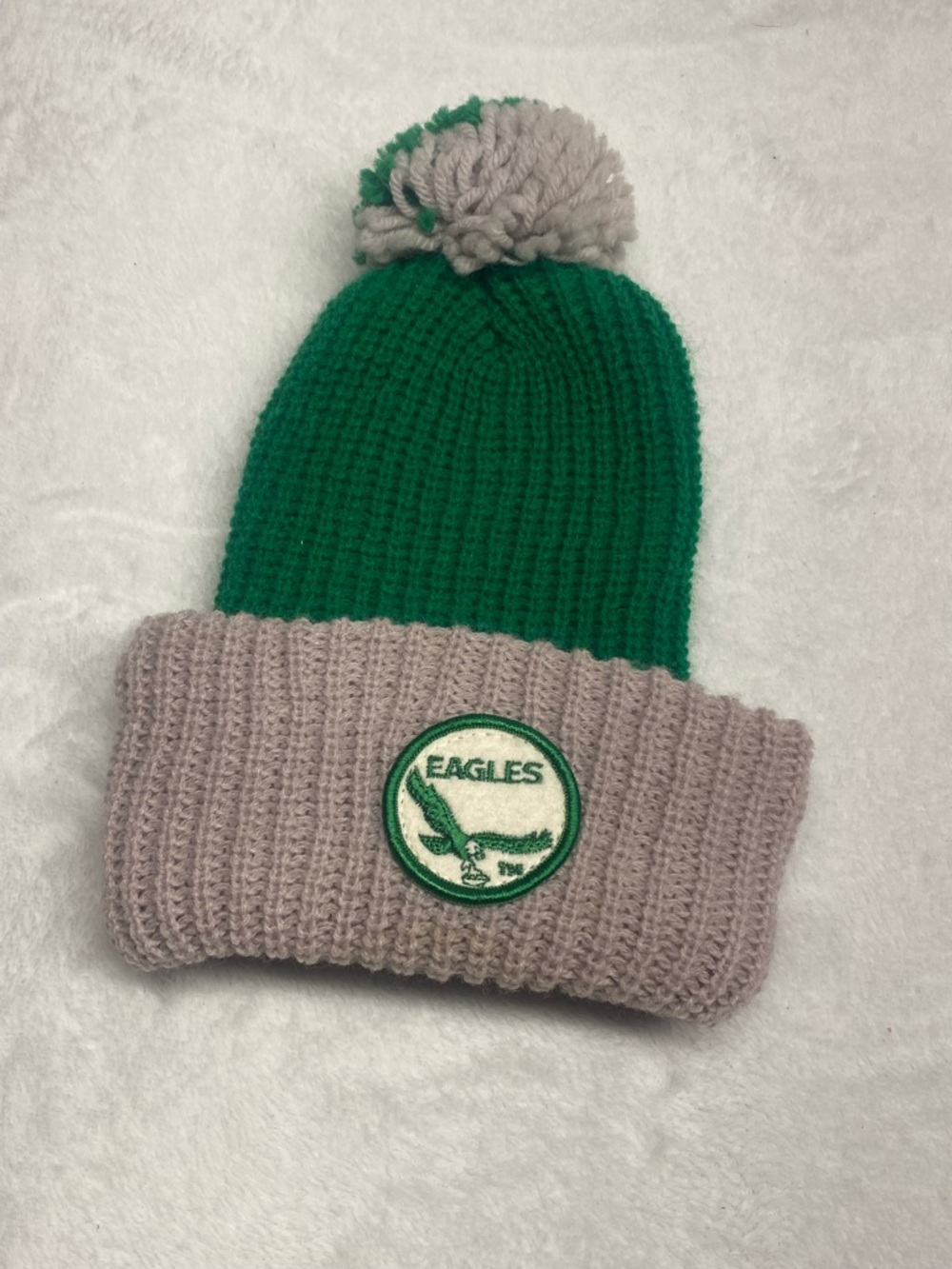 Vintage 80s Philadelphia Eagles NFL Kelly Green Pom Beanie Knit Hat